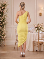 Genevieve Crest Yellow back view wedding guest dress