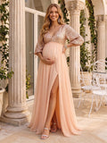Ilaria Rose Champagne front view wedding guest dress