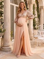 Ilaria Rose Champagne front view wedding guest dress