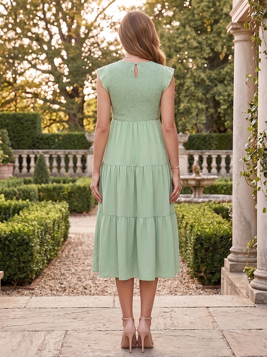 Leonora Rose Sage Green back view wedding guest dress