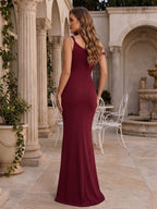 Xanthe Dawn Burgundy back view wedding guest dress
