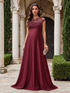 Primrose Bloom Burgundy front view wedding guest dress