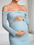 Rowena Faye Sky Blue bodice detail wedding guest dress