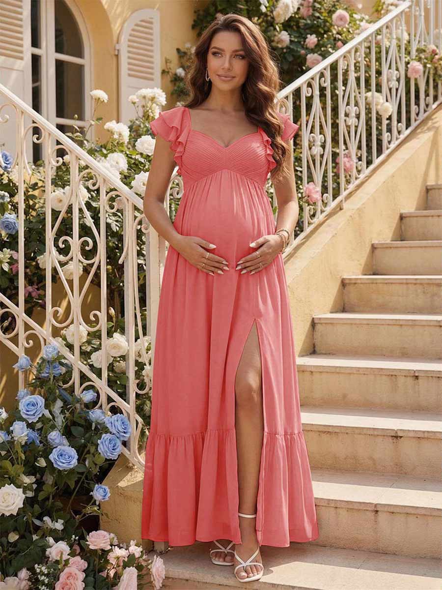Theodora Coral front view bridesmaid dress