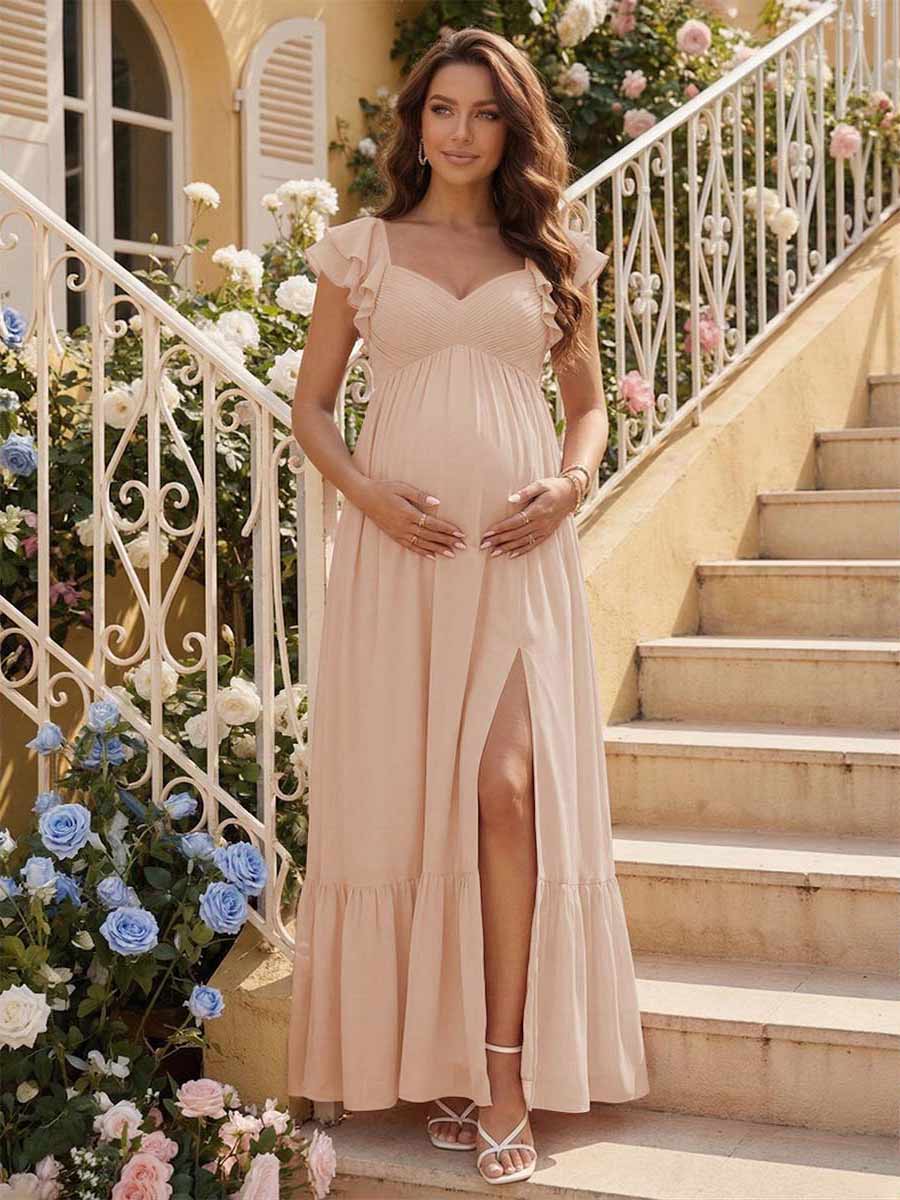 Theodora Peach front view bridesmaid dress