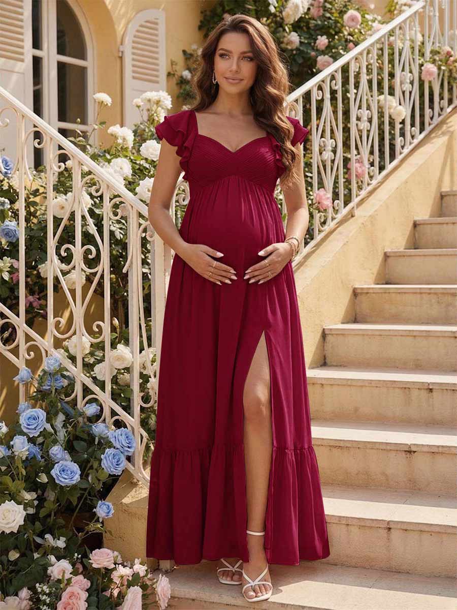 Theodora Burgundy side view bridesmaid dress