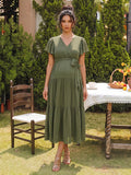 Elodie Rain Olive Green front view wedding guest dress