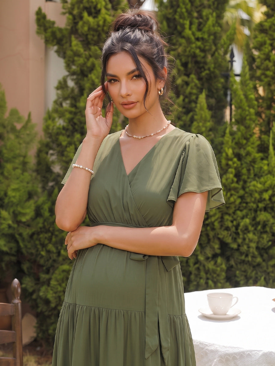 Elodie Rain Olive Green side view wedding guest dress