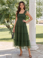 Jessamine Faye Olive Green front view wedding guest dress