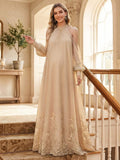 Celestine Rae Champagne front view wedding guest dress
