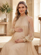 Celestine Rae Champagne side view wedding guest dress