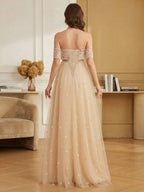 Melisande Joy Nude back view wedding guest dress