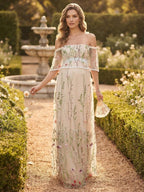 Prudence Beige front view wedding guest dress