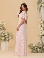 Amoret Pearl Pink hem detail wedding guest dress