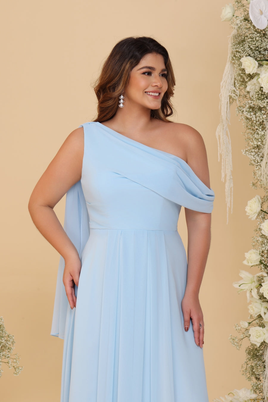 Paloma Sky Blue fabric detail bridesmaid dress