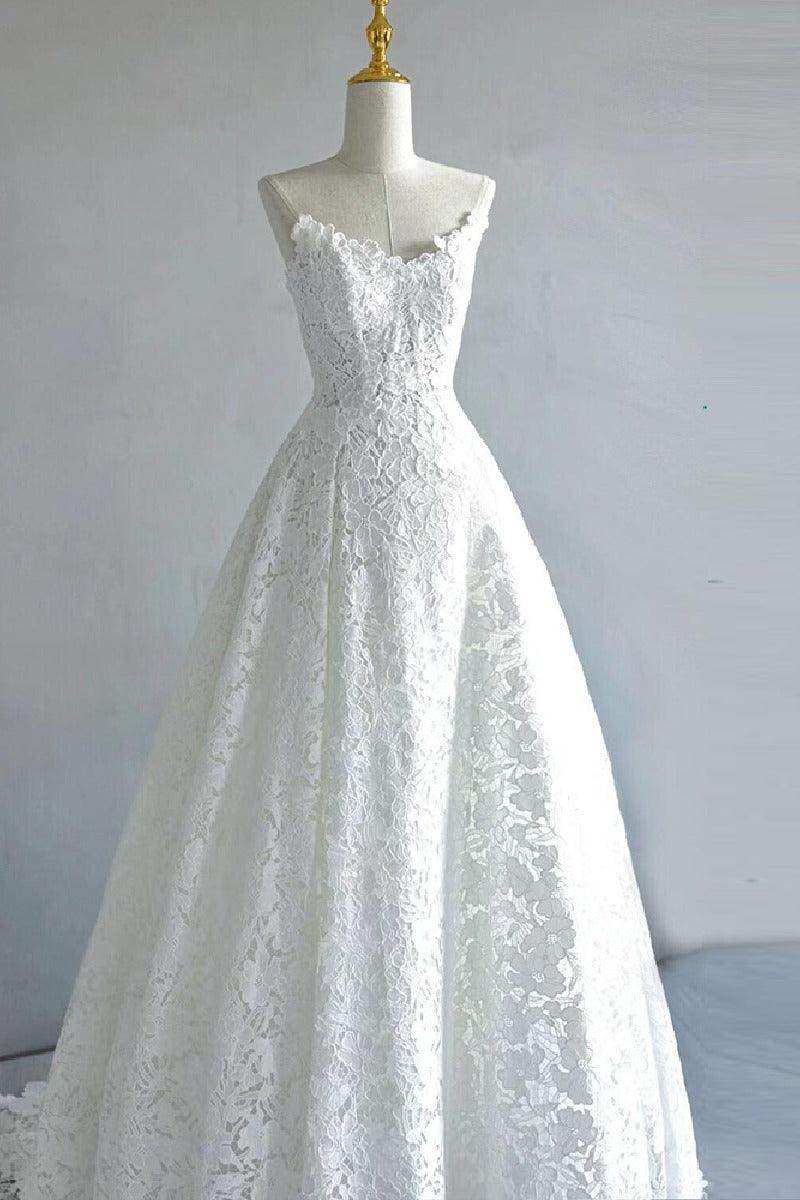 Elegant A Line Sweep Brush Train Lace Wedding Dress 828423890551 Wedding Dress