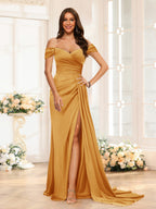 Quenby Gold front view bridesmaid dress