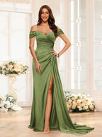 Quenby Olive Green front view bridesmaid dress