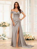 Quenby Taupe front view bridesmaid dress