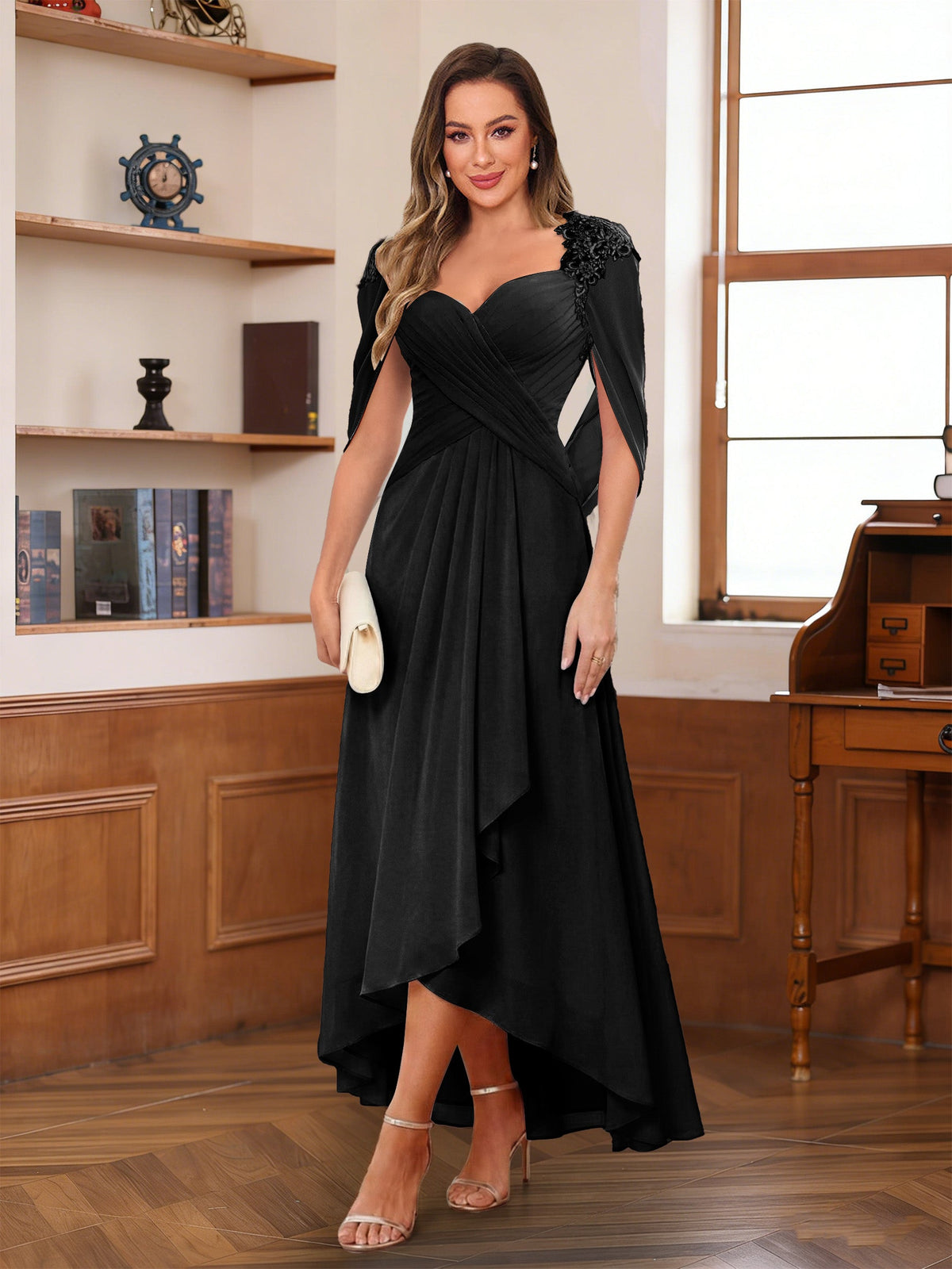 Yara Elise Black front view mother of the bride dress