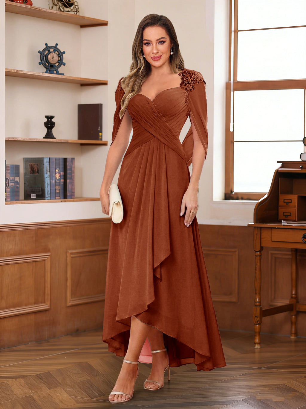 Yara Elise Burnt Orange front view mother of the bride dress