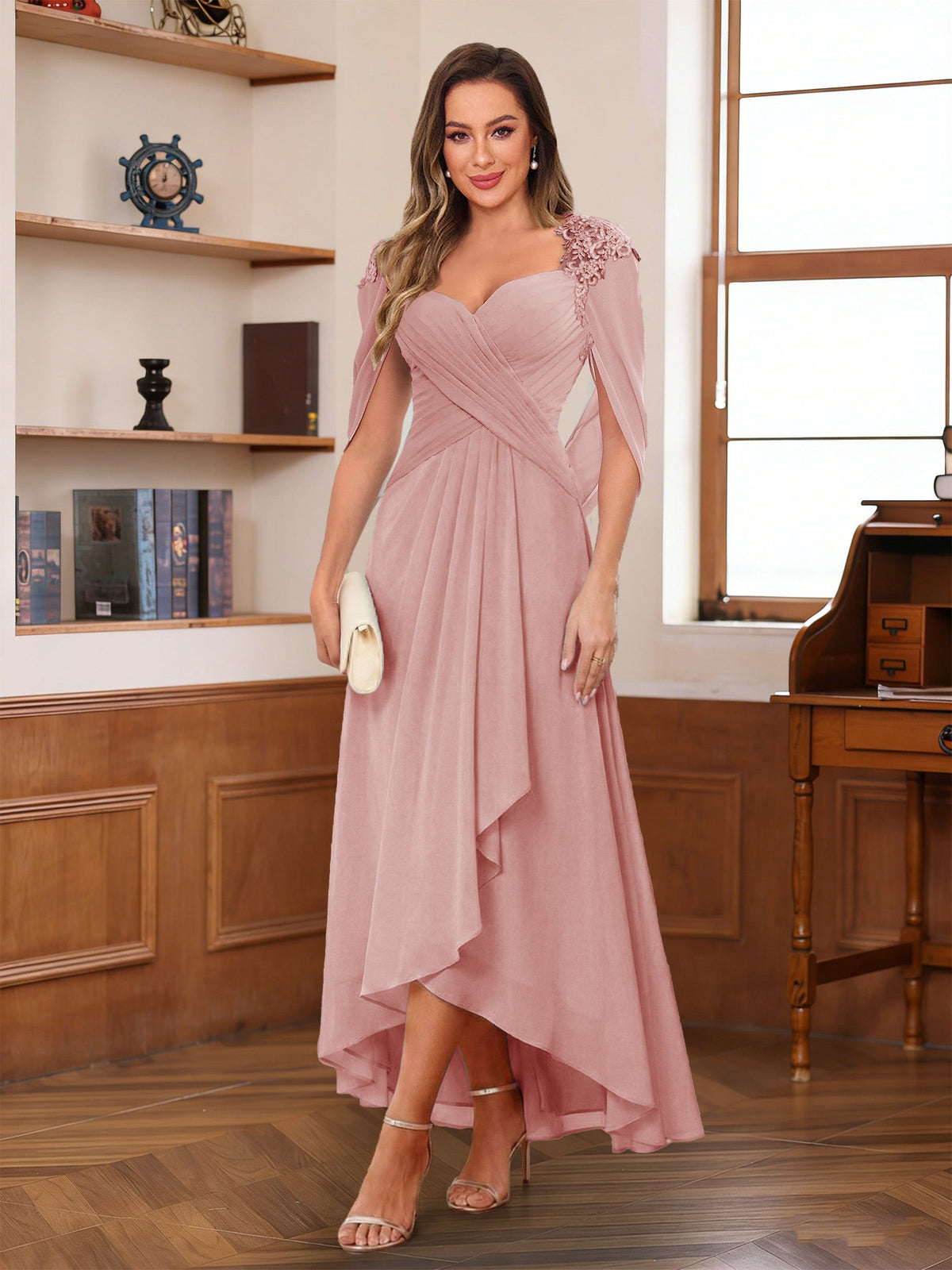 Yara Elise Dusty Rose front view mother of the bride dress