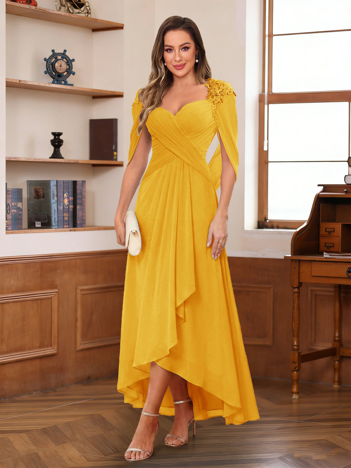 Yara Elise Gold back view mother of the bride dress