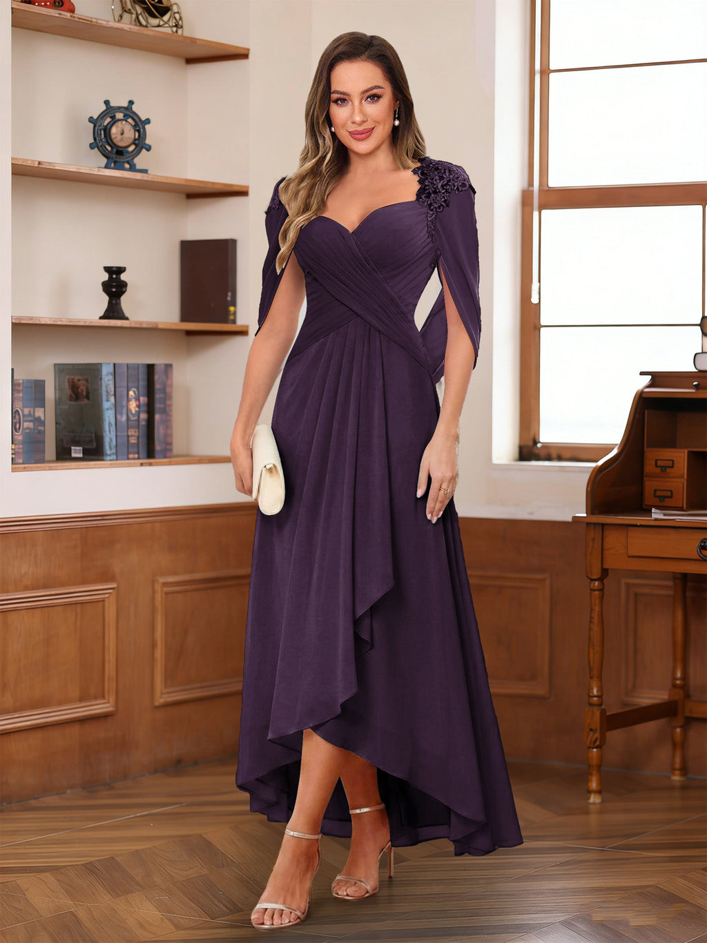 Yara Elise Plum back view mother of the bride dress