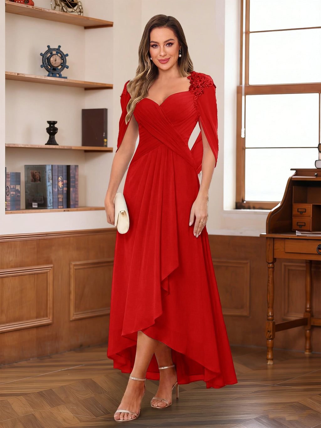 Yara Elise Red front view mother of the bride dress