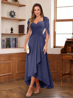 Yara Elise Dusty Blue front view mother of the bride dress