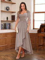 Yara Elise Taupe front view mother of the bride dress