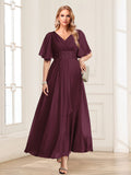 Adora Burgundy front view wedding guest dress
