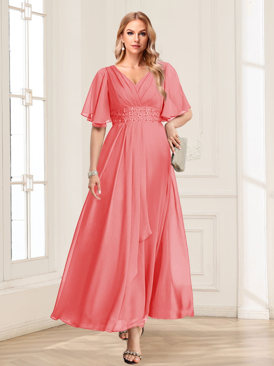 Adora Coral front view wedding guest dress