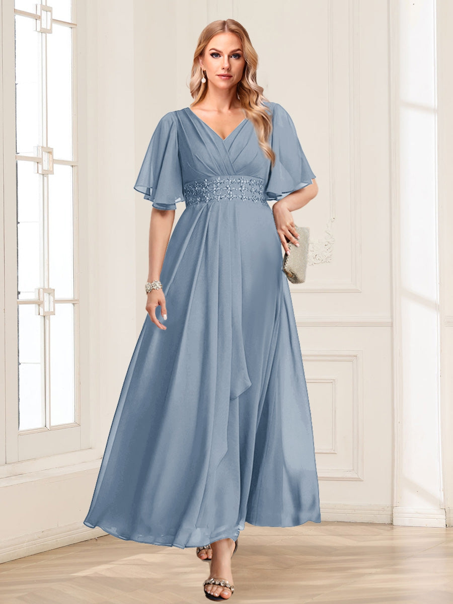 Adora Dusty Blue front view wedding guest dress