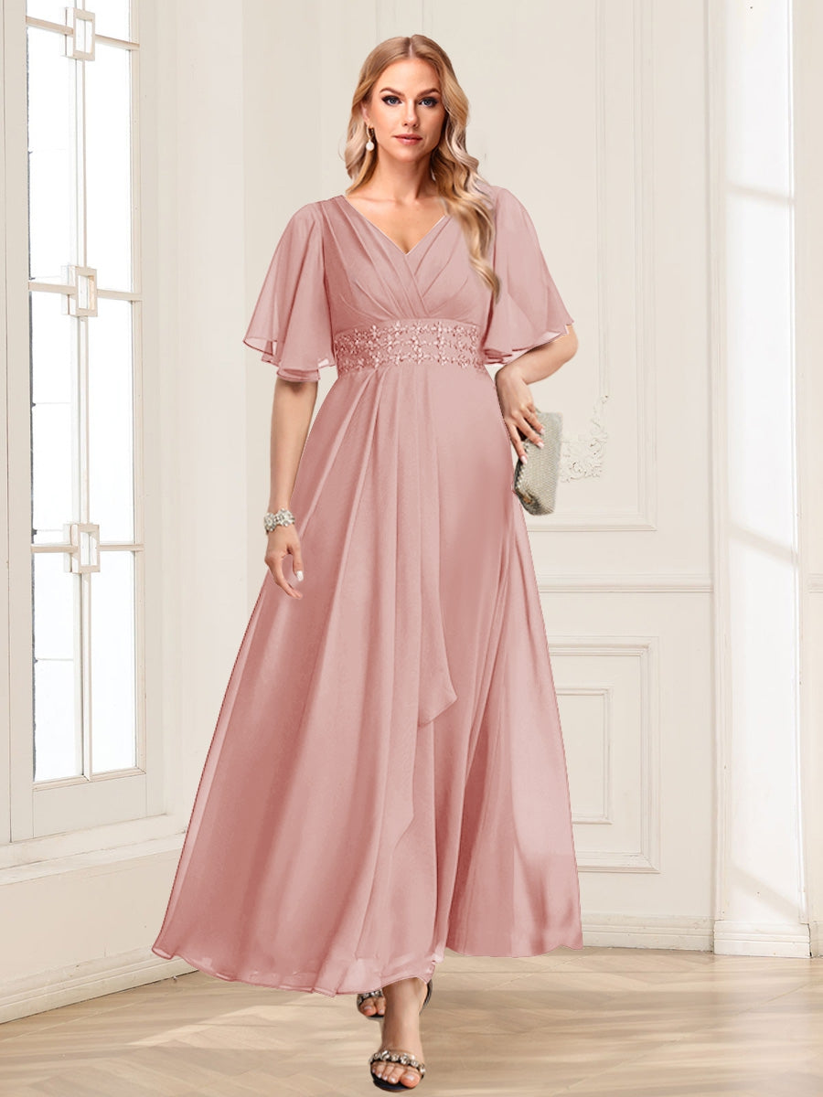 Una Maribel Dusty Rose back view mother of the bride dress