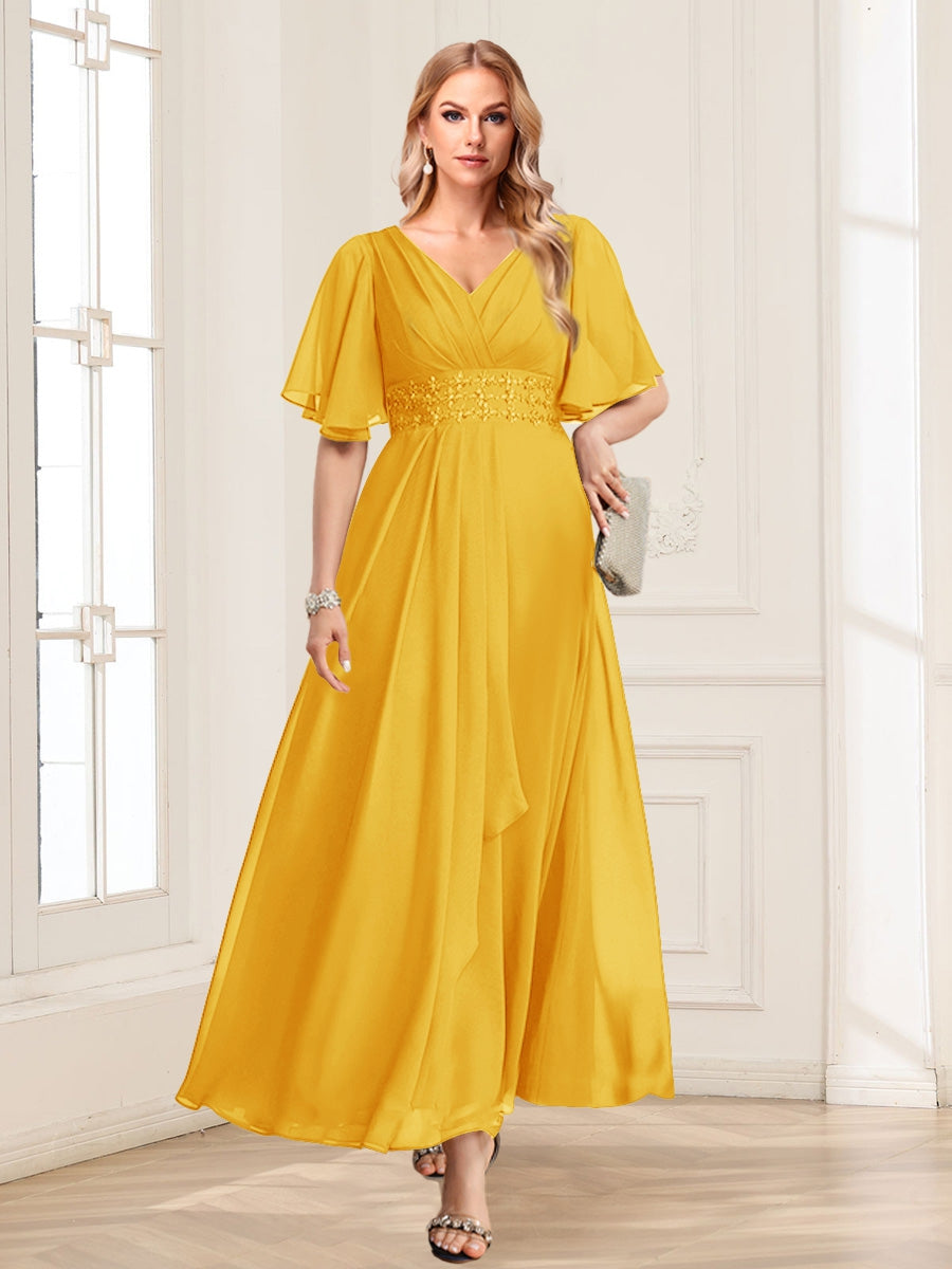 Una Maribel Gold front view mother of the bride dress