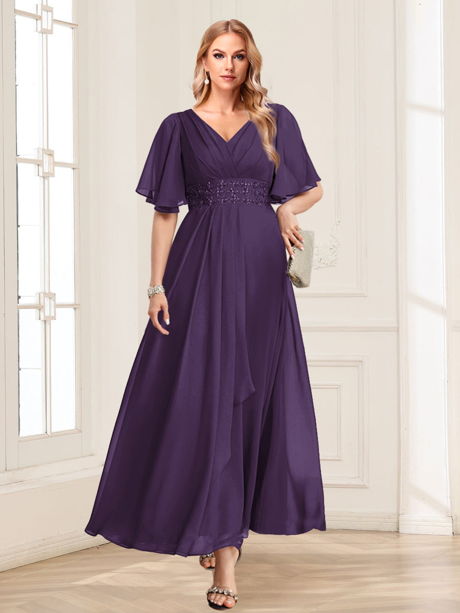 Una Maribel Grape front view mother of the bride dress