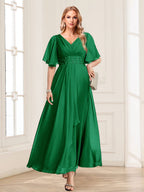 Adora Forest Green front view wedding guest dress