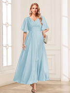 Una Maribel Sky Blue front view mother of the bride dress