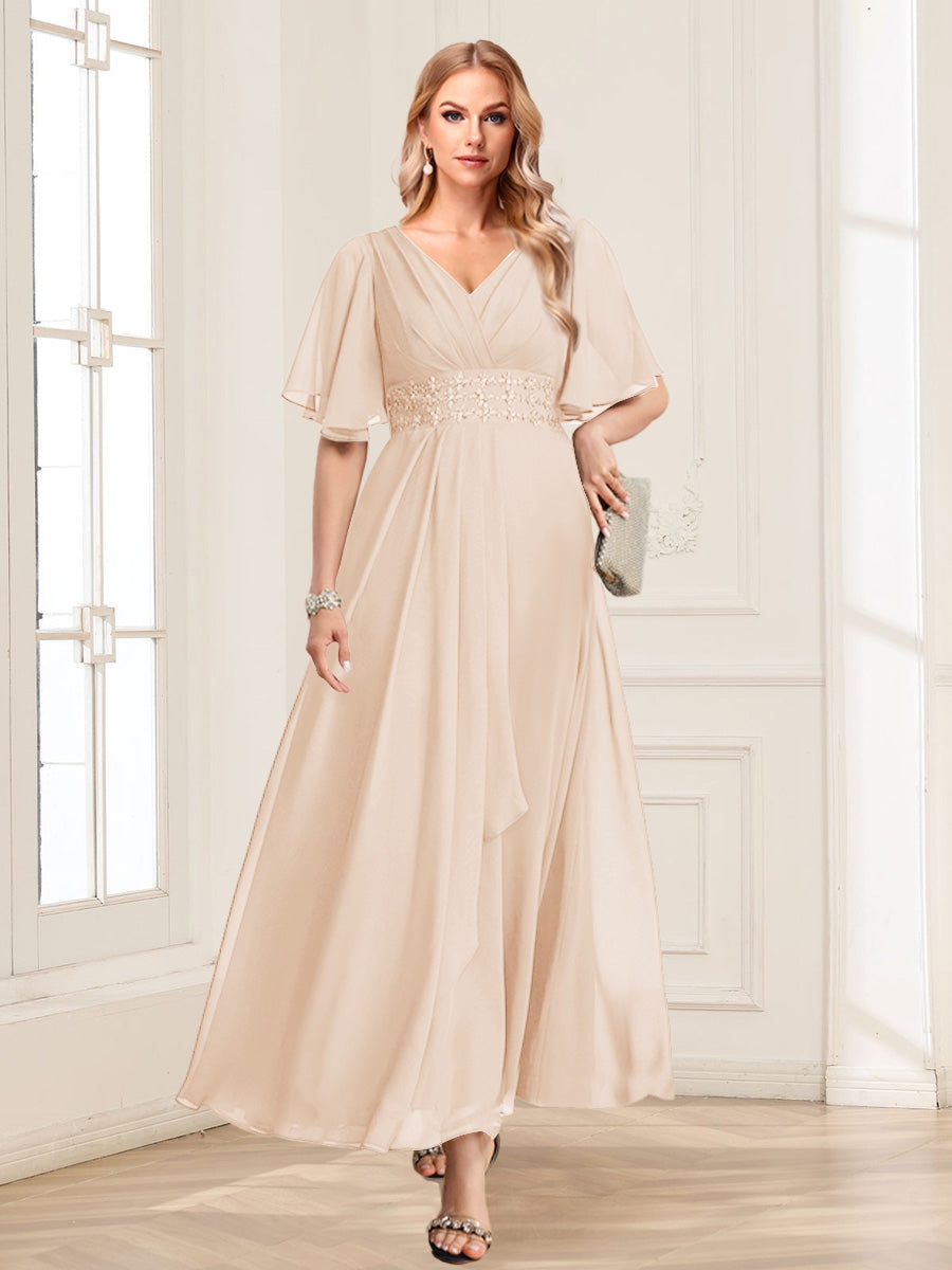 Una Maribel Champagne back view mother of the bride dress