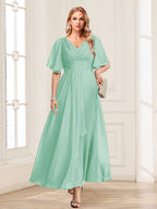 Una Maribel Mint Green front view mother of the bride dress