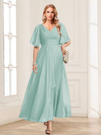 Una Maribel Pool Blue front view mother of the bride dress