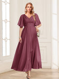 Adora Plum front view wedding guest dress