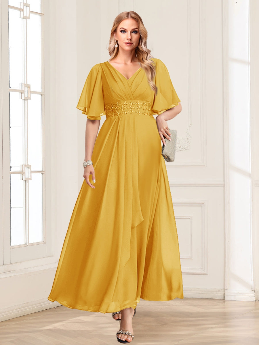 Adora Gold back view wedding guest dress