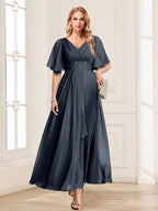 Una Maribel Navy Blue front view mother of the bride dress