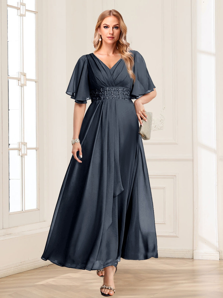 Una Maribel Navy Blue front view mother of the bride dress