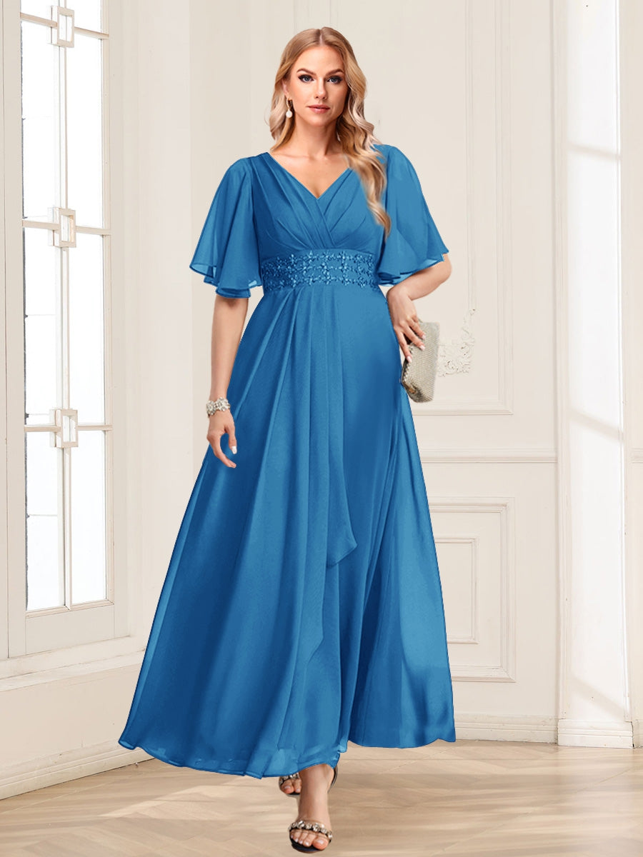 Adora Ocean Blue front view wedding guest dress
