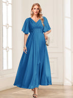 Una Maribel Ocean Blue front view mother of the bride dress