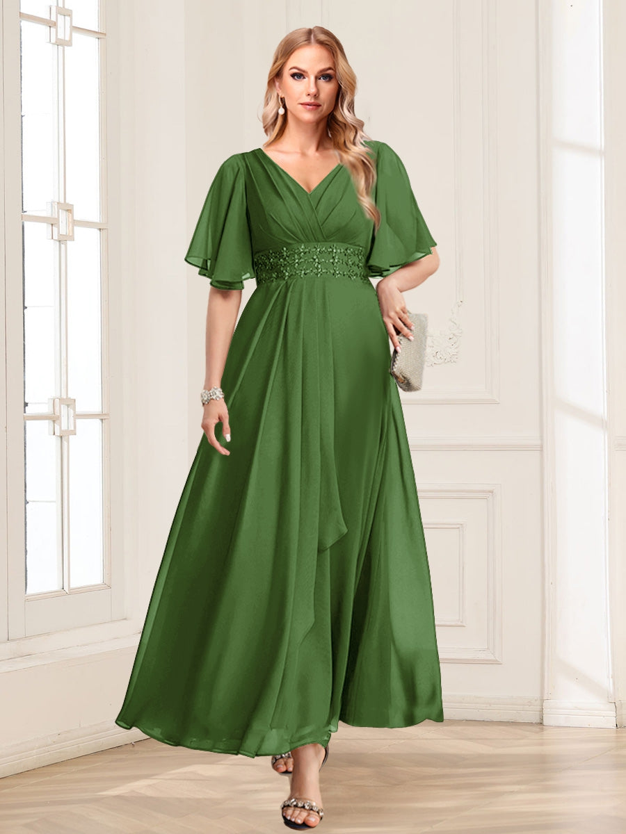 Una Maribel Olive Green front view mother of the bride dress