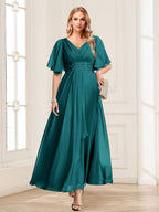 Adora Peacock front view wedding guest dress